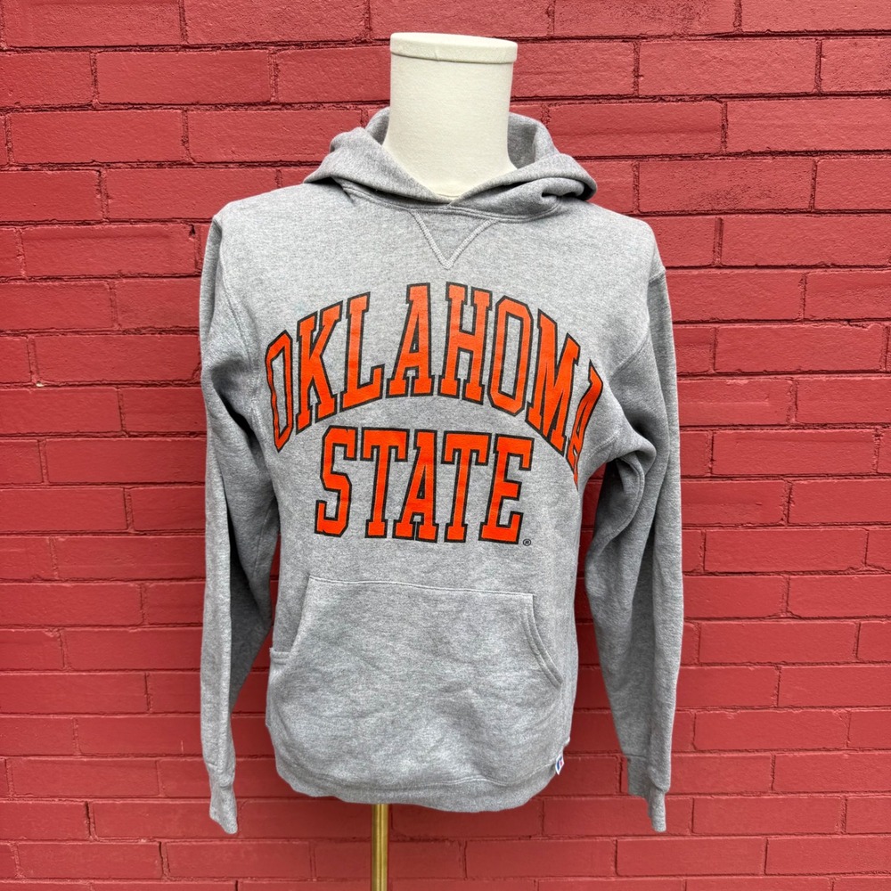 Vtg Oklahoma State Russell Athletic‎ Hoodie Mens Small Gray Pullover Sweatshirt